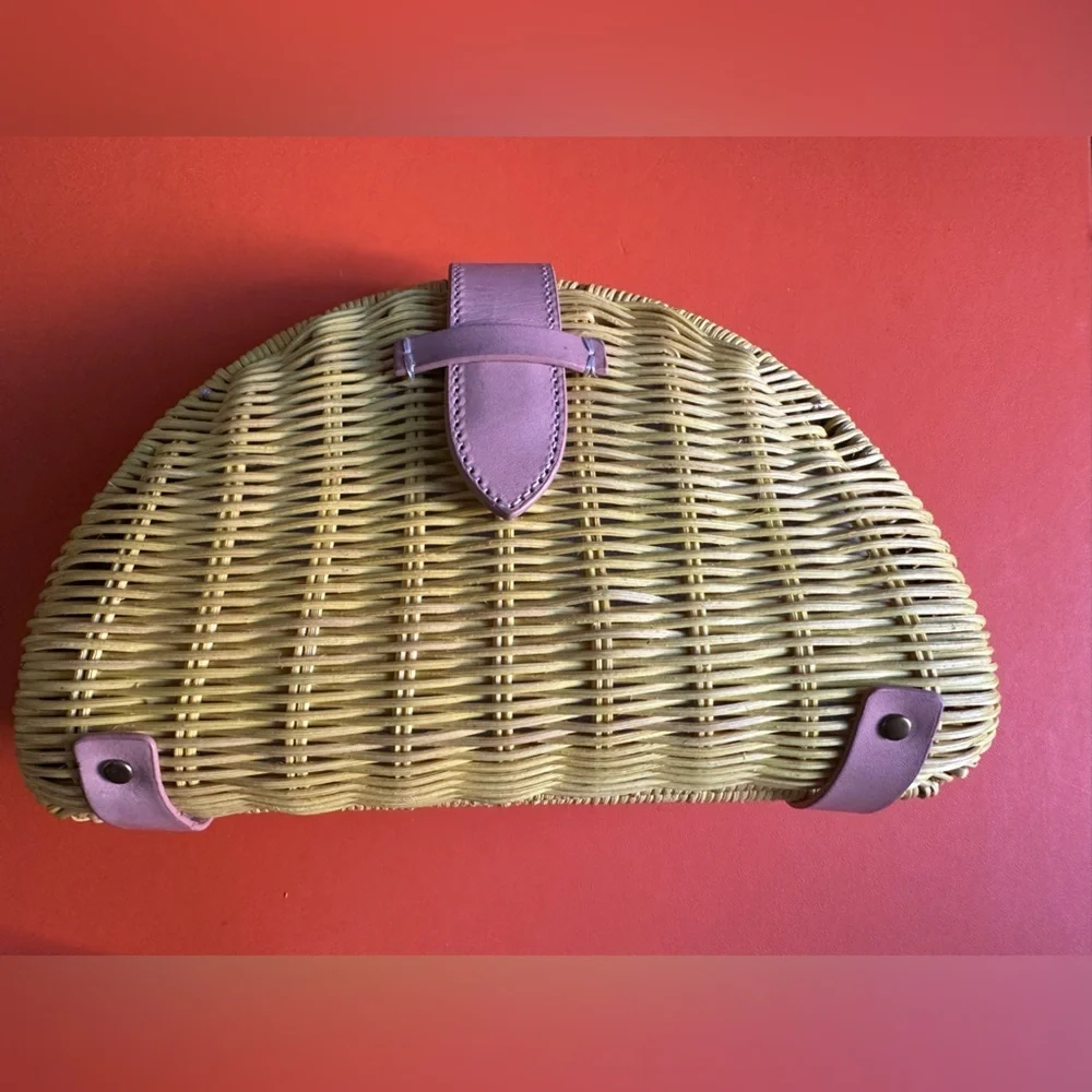 J Crew Fan Rattan Straw Clutch Bag Tan As Seen On Meghan Markle in sunny yellow - Picture 5 of 5
